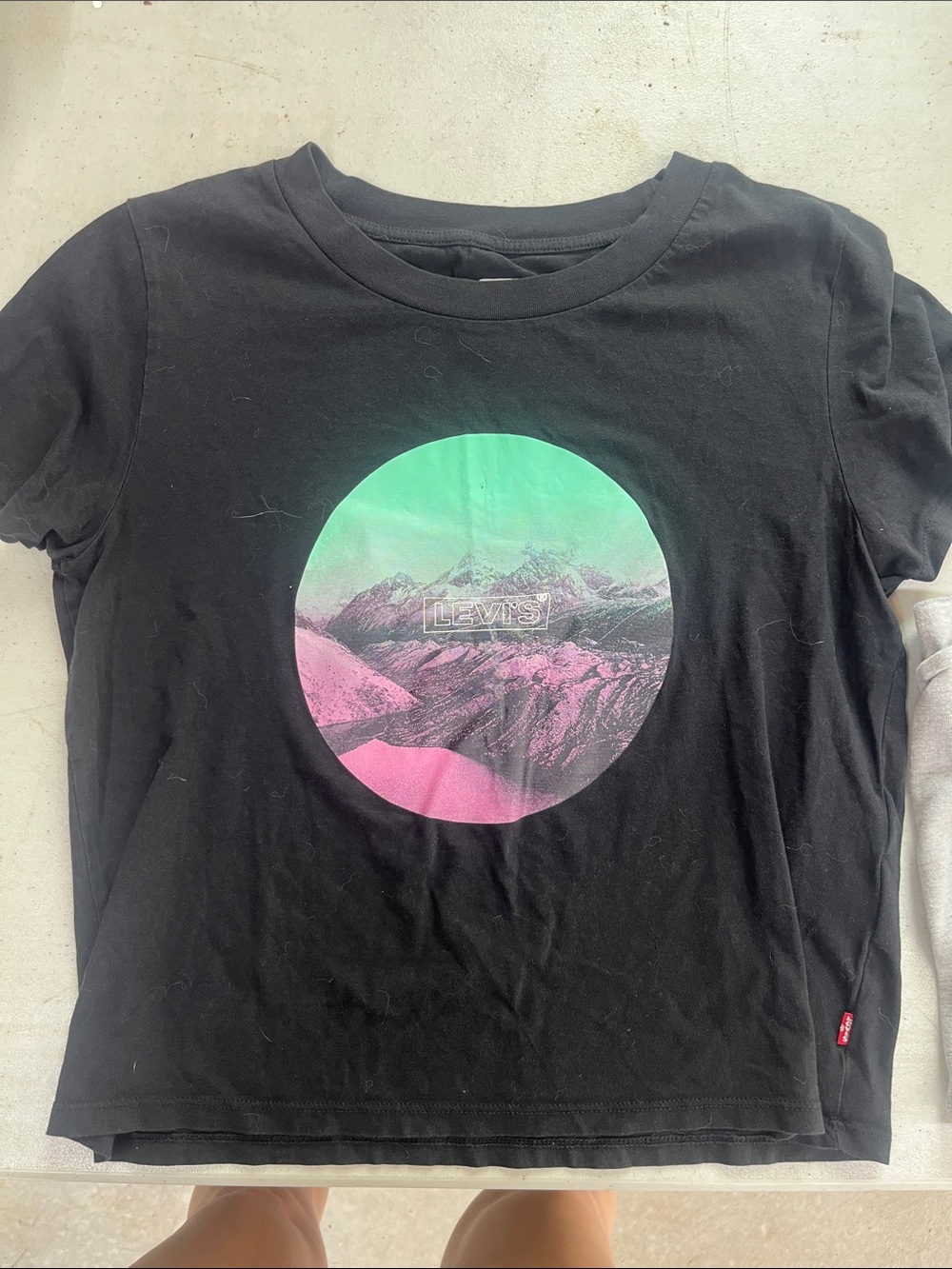 Levi's Black Short Sleeve Tee with Pink and Green Mountain Graphic